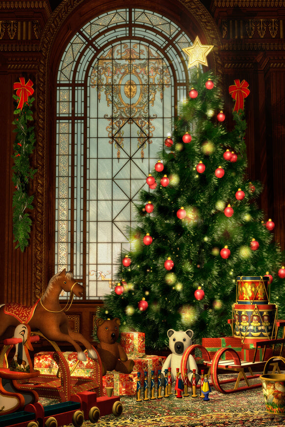 Arbre de Noël décoré Cadeaux Jouets Toile de fond M10-20