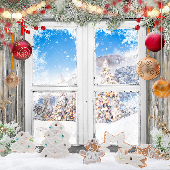 Décor de Noël Fenêtre Neige Toile de fond M10-50