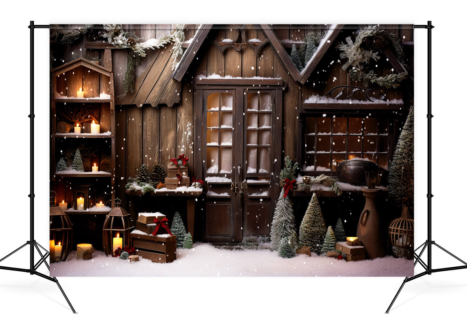 Neige d'hiver Maison de Noël Toile de fond photo M10-55