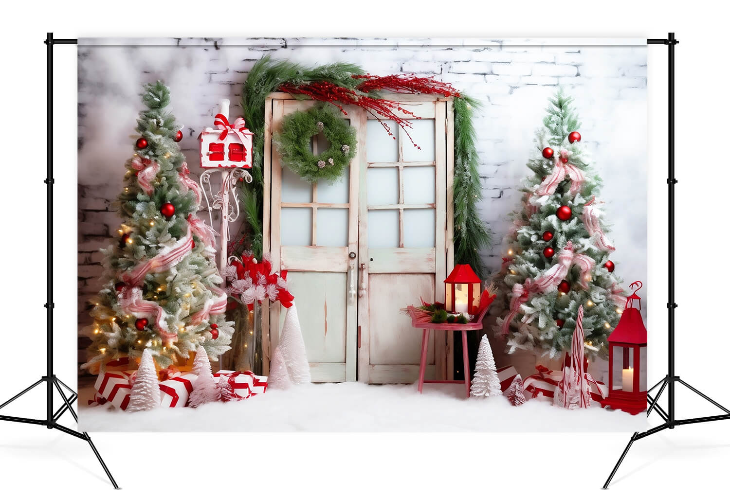 Arbre de Noël décoré Couronne de porte Toile de fond M10-56