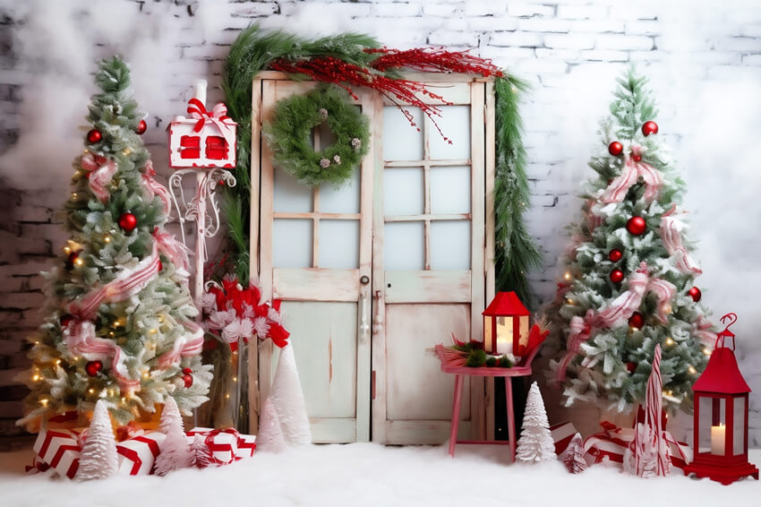Arbre de Noël décoré Couronne de porte Toile de fond M10-56