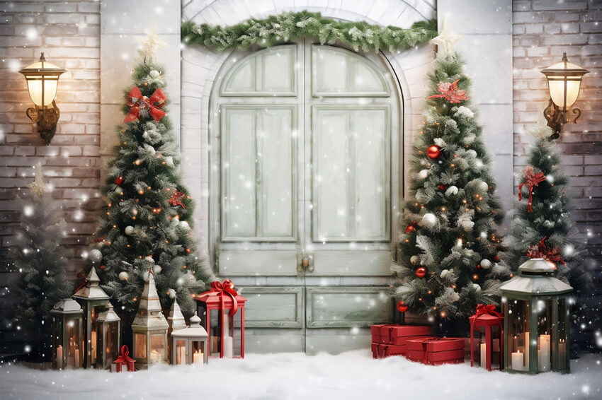 Arbres de Noël Porte Neige Toile de fond Murale M10-57