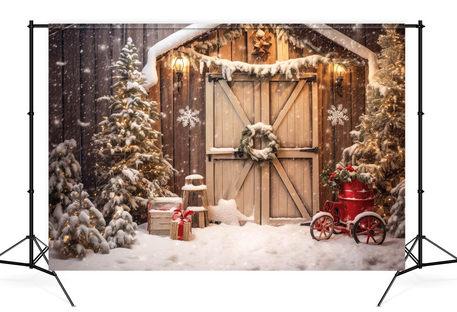 Noël Rustique Porte en bois Neige Toile de fond M10-59