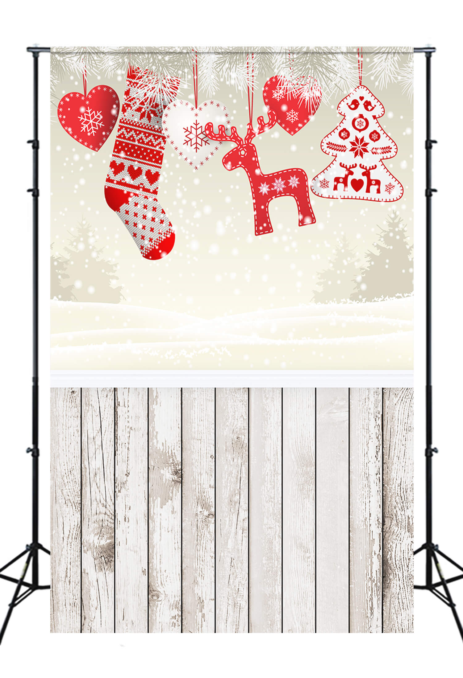 Noël Stocking Décor Plancher Bois Toile de fond M10-77