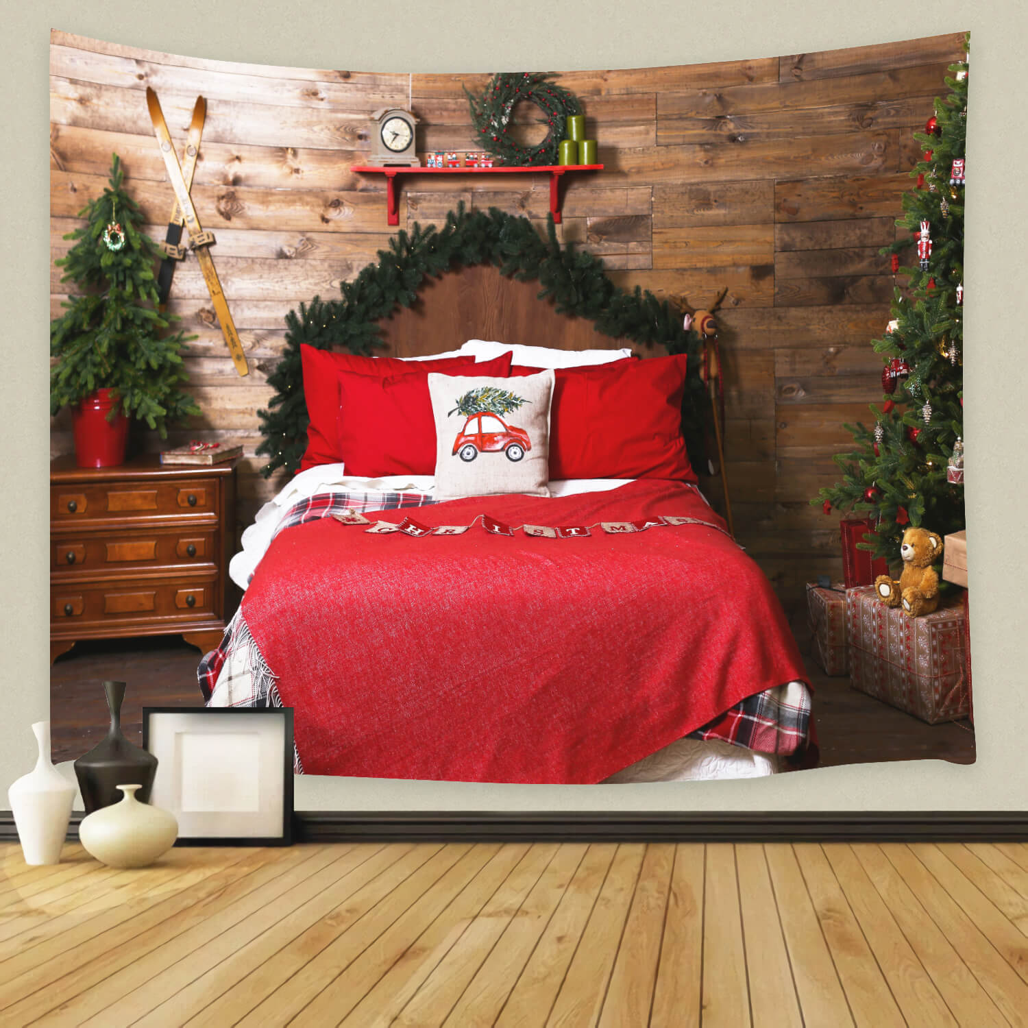 Noël Chambre à coucher Rétro Mur en bois Toile de fond M11-34