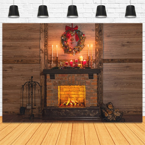 Noël Cheminée Chaude à la Bougie Guirlande de Sapin Toile de fond M11-76