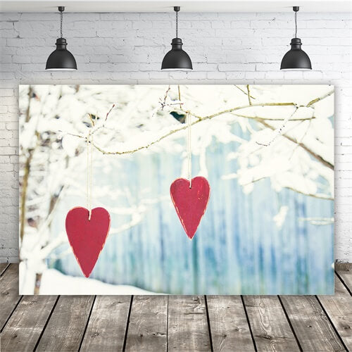 Hiver Neige Branche Arbre Suspension Amour Plaque en bois Toile de fond M12-08