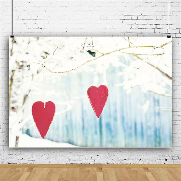 Hiver Neige Branche Arbre Suspension Amour Plaque en bois Toile de fond M12-08