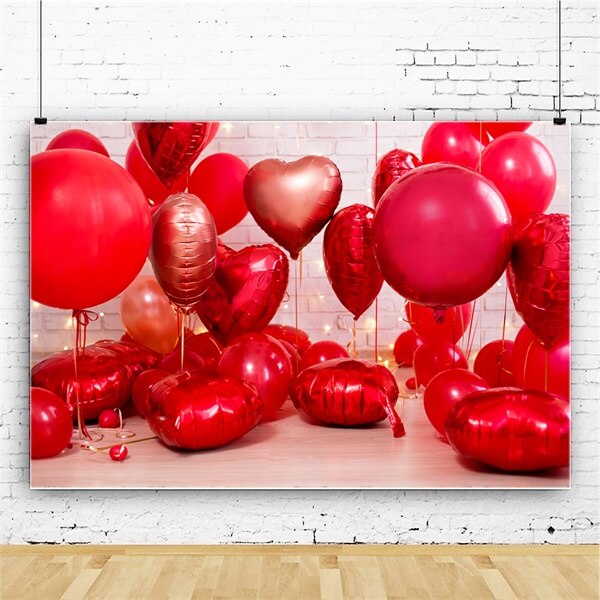 Saint Valentin Ballon Coeur Rouge Bande Lumineuse Mur Blanc Toile de fond M12-12