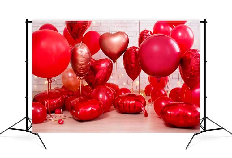 Saint Valentin Ballon Coeur Rouge Bande Lumineuse Mur Blanc Toile de fond M12-12