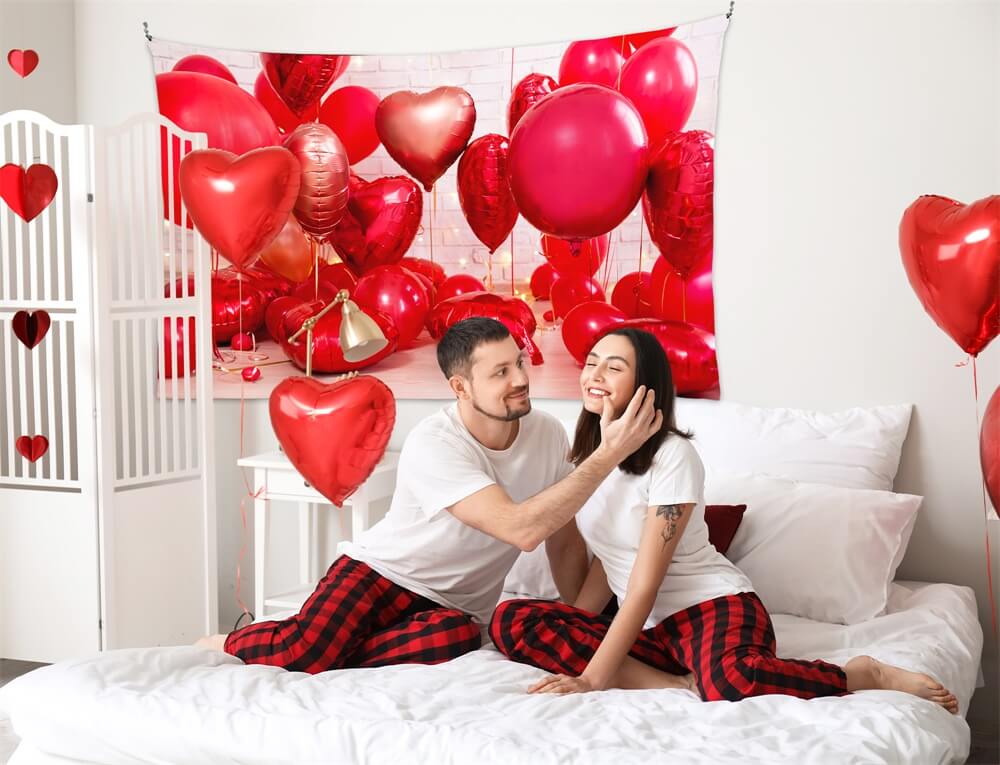 Saint Valentin Ballon Coeur Rouge Bande Lumineuse Mur Blanc Toile de fond M12-12