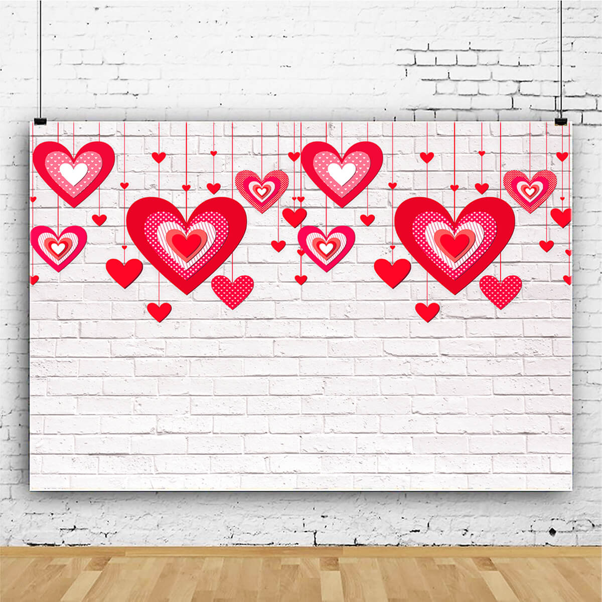 St Valentin Coeur rouge Décoration mur de briques blanches Toile de fond M12-13