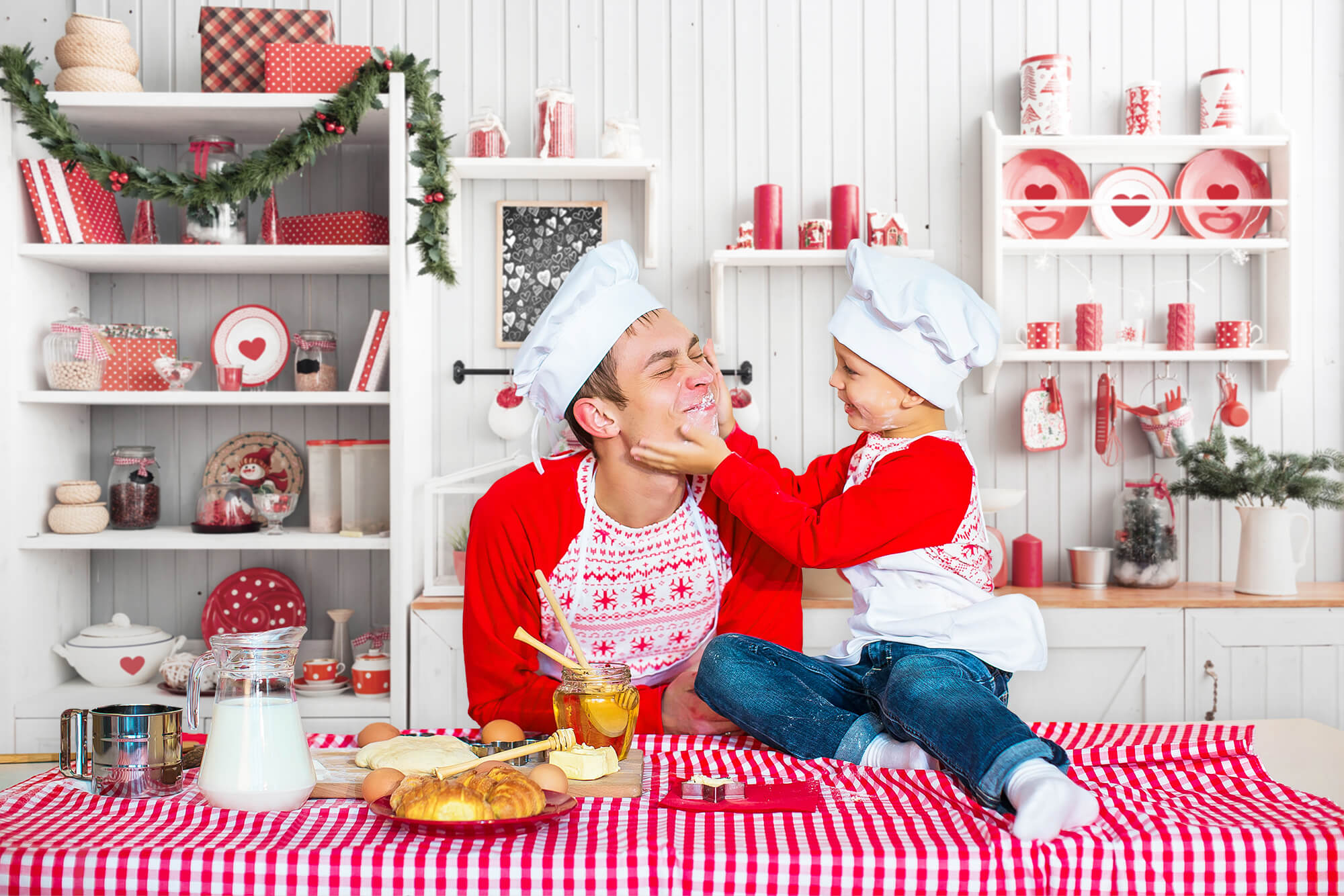 St Valentin Cuisine Décorations Coeur Rouge Fleuri Toile de fond M12-14