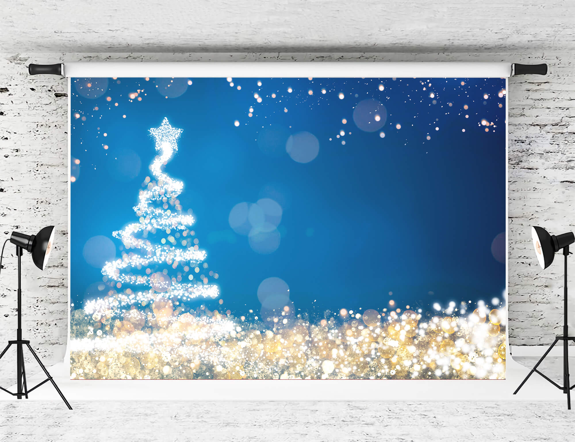 Noël Bleu foncé Lumière magique Spot Arbre de Noël Abstrait Toile de fond M12-32