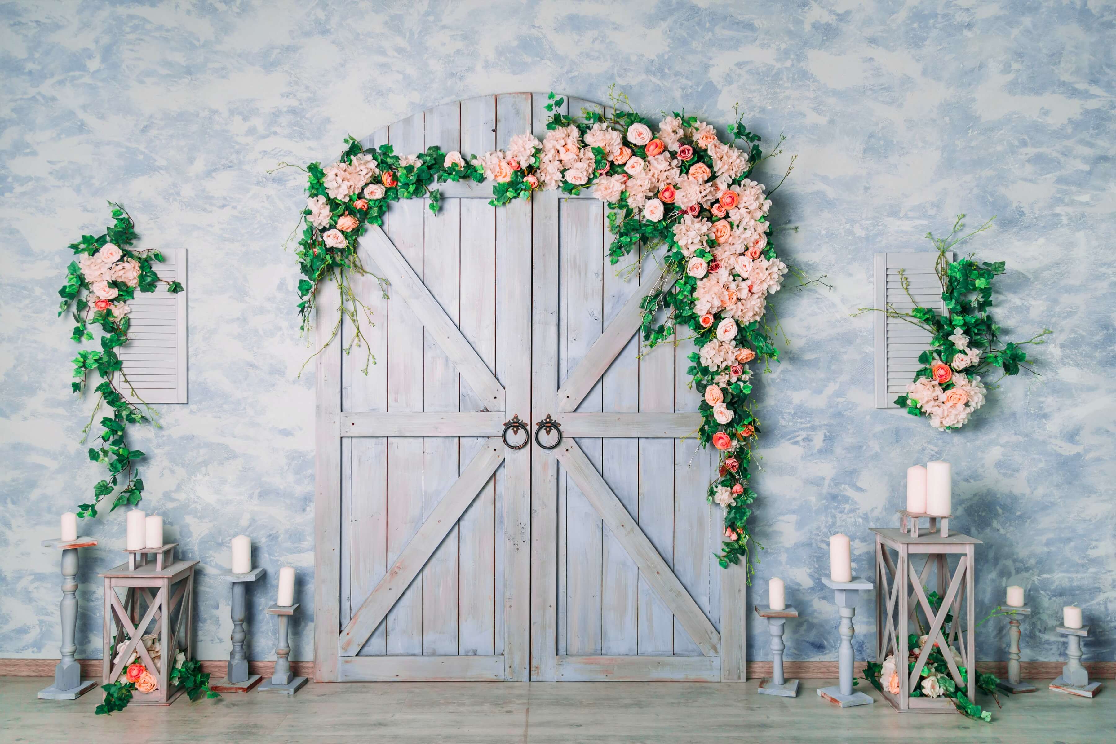 St Valentin Romantique Porte Bougie en Bois Bleu Rose Vine Backdrop M12-39