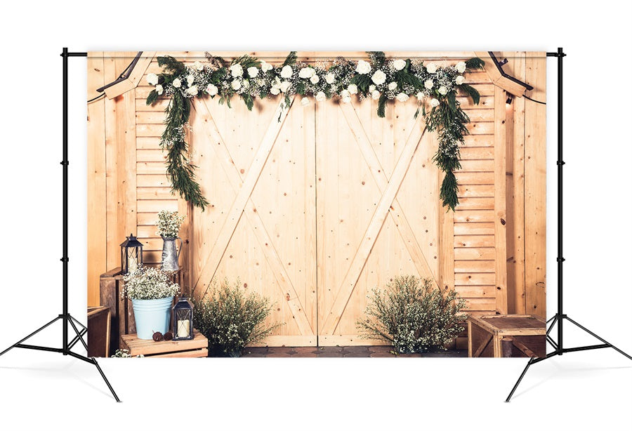 St Valentin Porte Grange Bûche Roses Blanches Nuit Etoilée Décoration Toile de fond M12-40