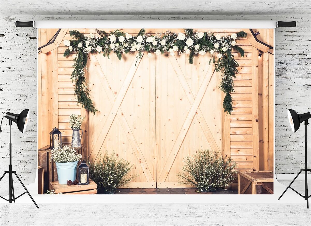 St Valentin Porte Grange Bûche Roses Blanches Nuit Etoilée Décoration Toile de fond M12-40