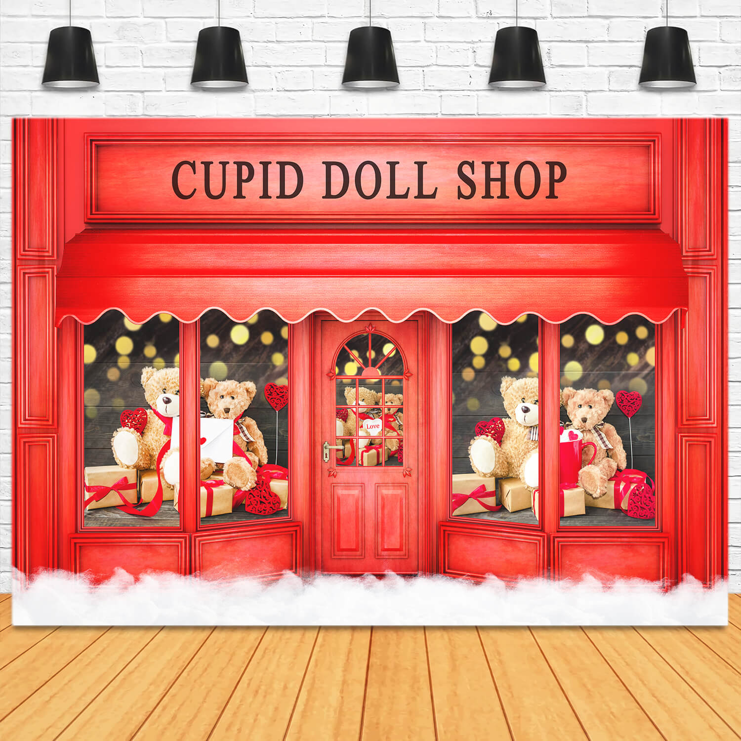 St Valentin Cupidon Poupée Boutique Rose Ourson Toile de fond M12-42