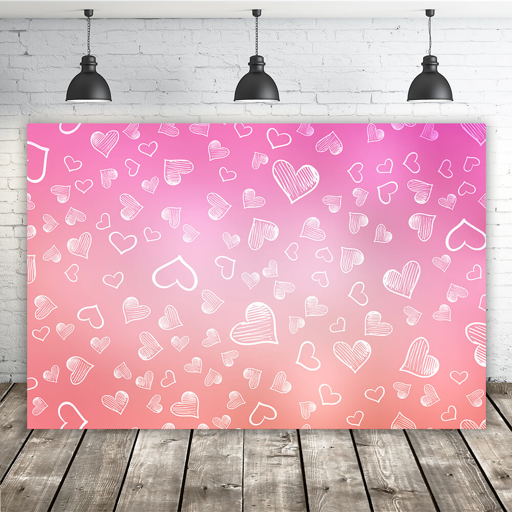 St Valentin Rose Gradient Blanc Craie Gribouillis Petit Coeur Toile de fond M12-47