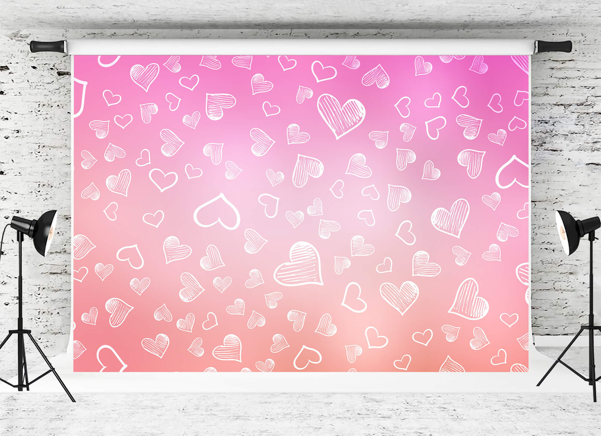 St Valentin Rose Gradient Blanc Craie Gribouillis Petit Coeur Toile de fond M12-47