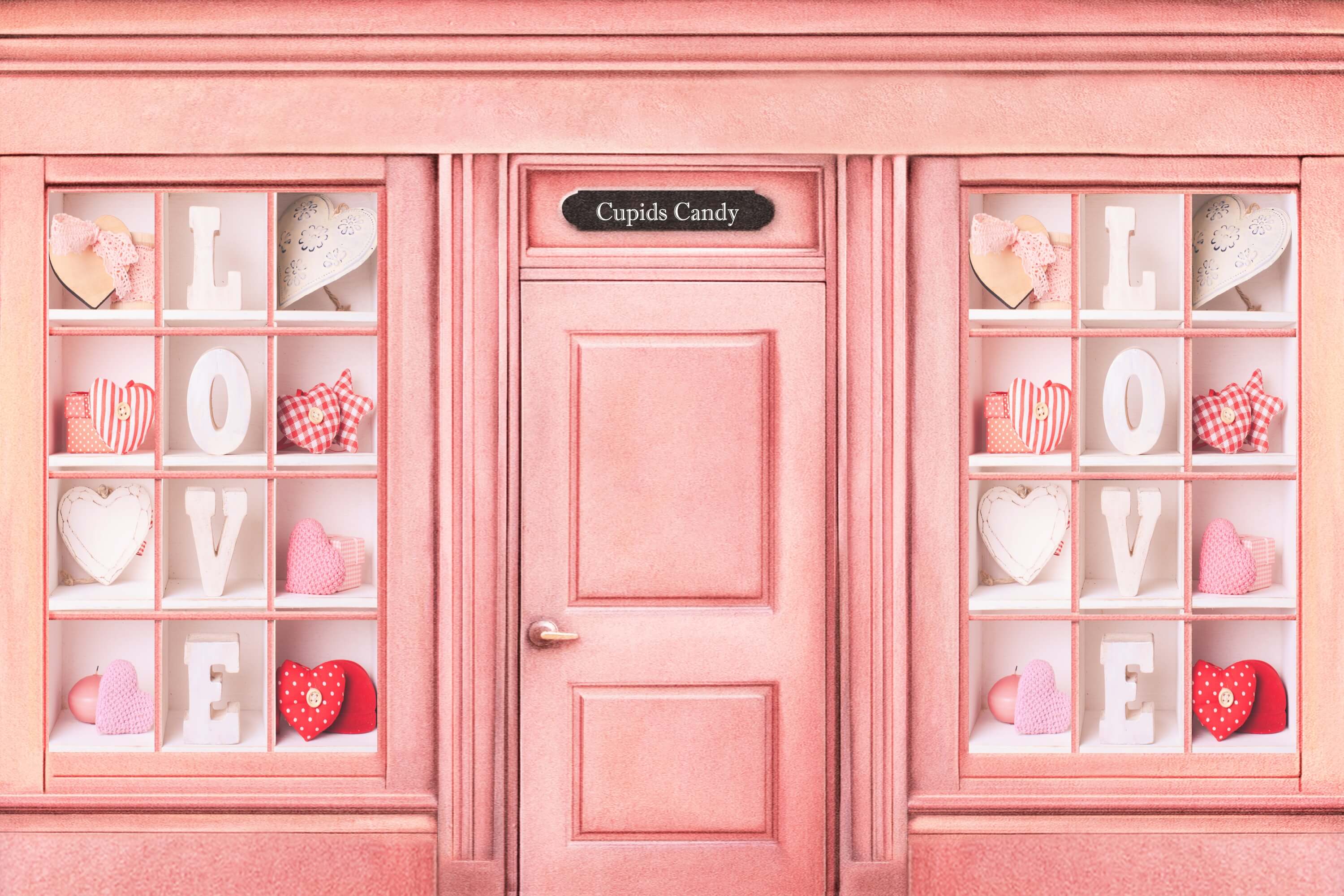 St Valentin Cupidon Bonbon Rose Maison Tissu Coeur Toile de fond M12-48