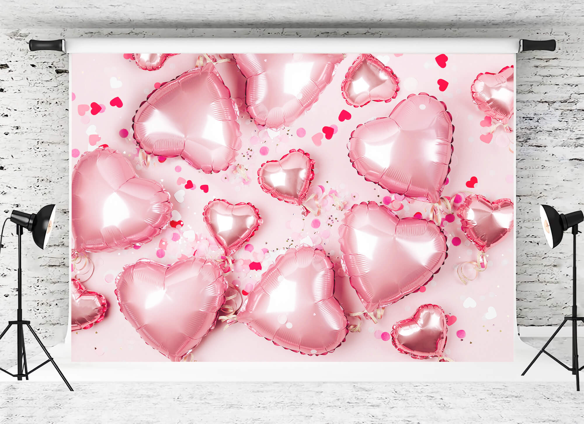 St Valentin Rose vif Ballon Coeur Perle Paillettes Coeur Romantique Toile de fond M12-50