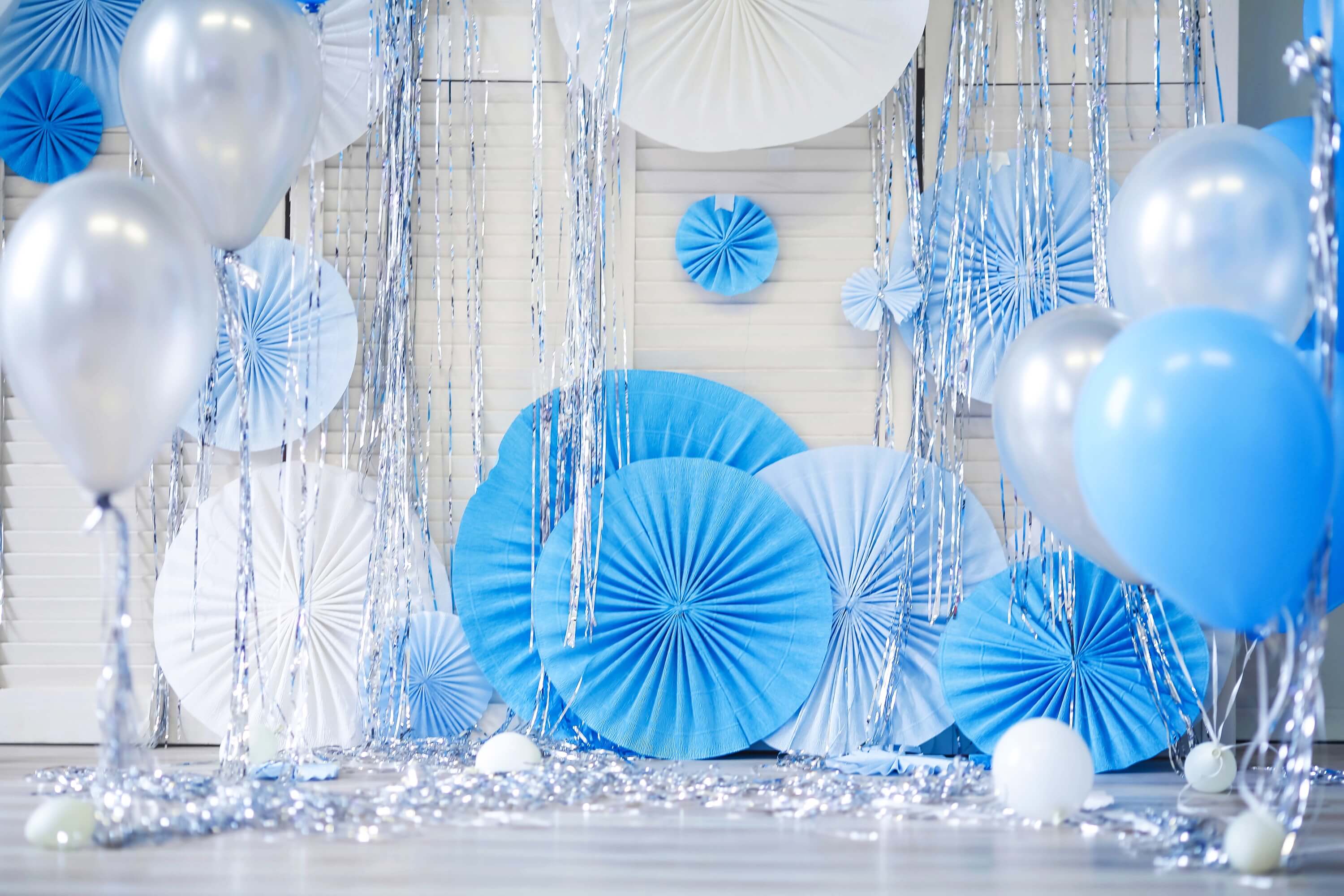 Fête d'anniversaire Sculpture en papier bleu océan Décoration Ruban Ballon Toile de fond M2-27