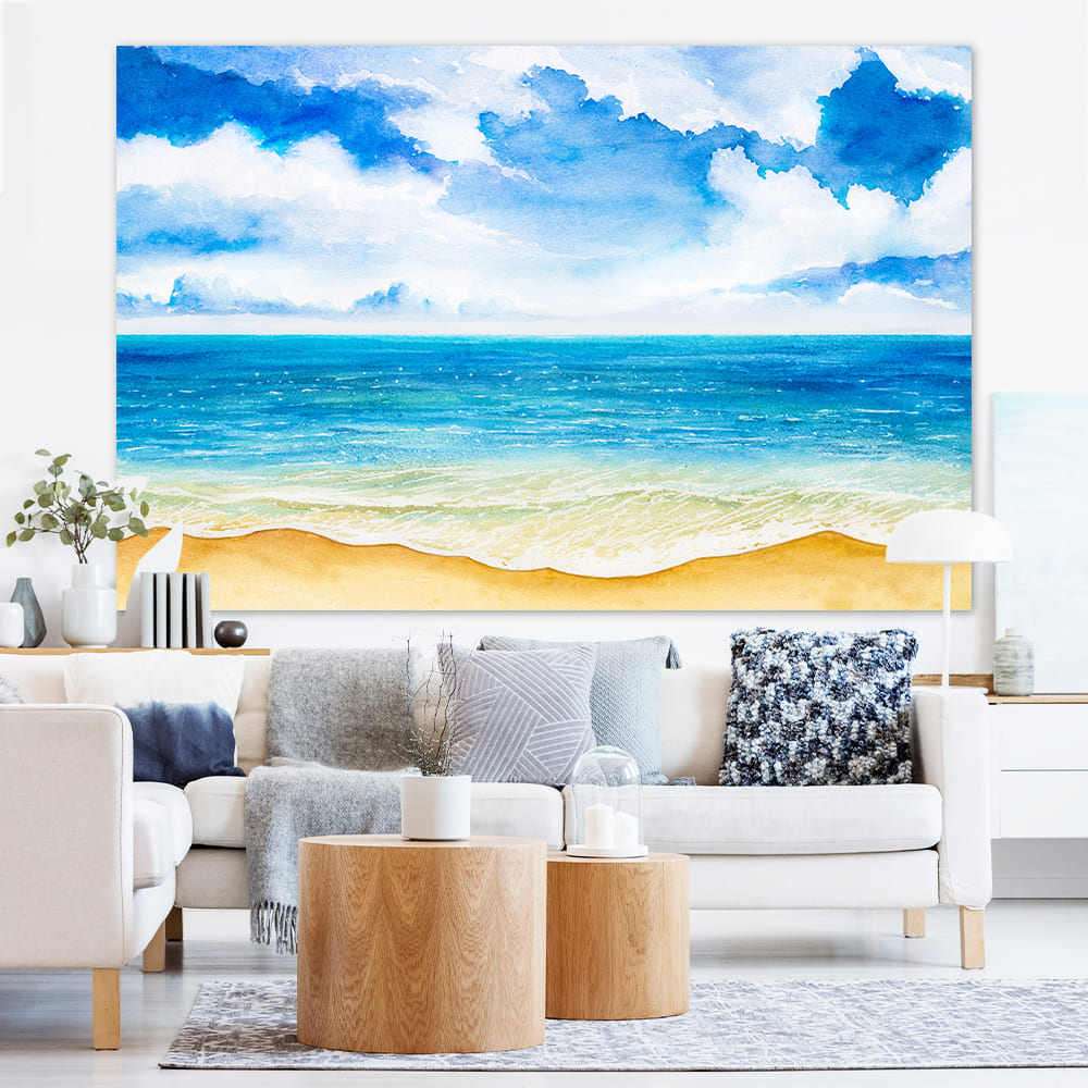 Toile de Fond des Vagues de L'océan Aquarelle Dessinée à la Main M5-120