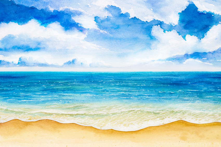 Toile de Fond des Vagues de L'océan Aquarelle Dessinée à la Main M5-120