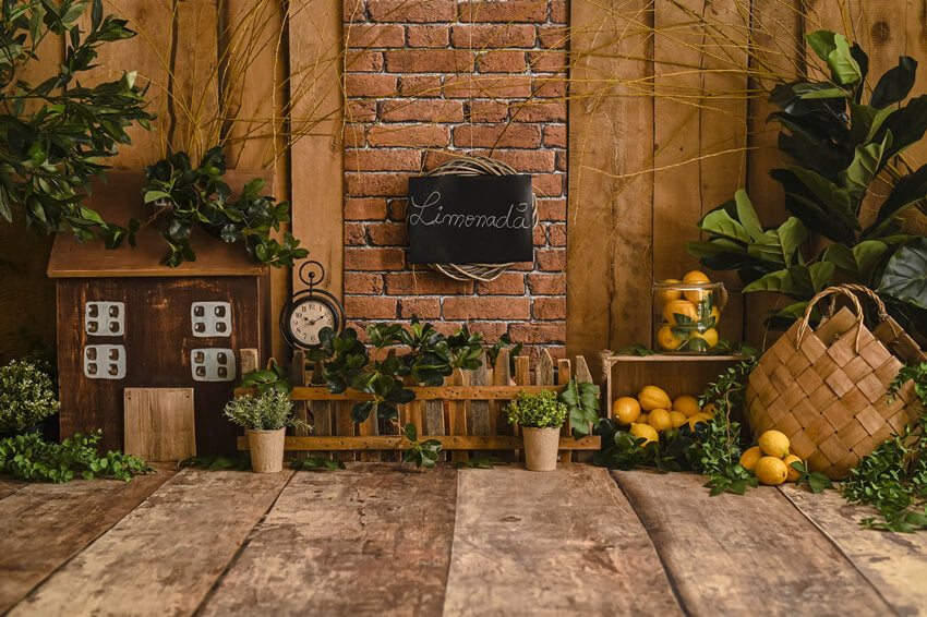 Toile de Fond en Bois de Plantes Vertes Citron pour Studio Photo M5-138