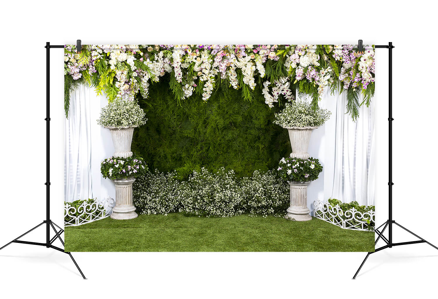 Toile de Fond d'arc de Mariage Fleurs Vertes Herbe M6-35