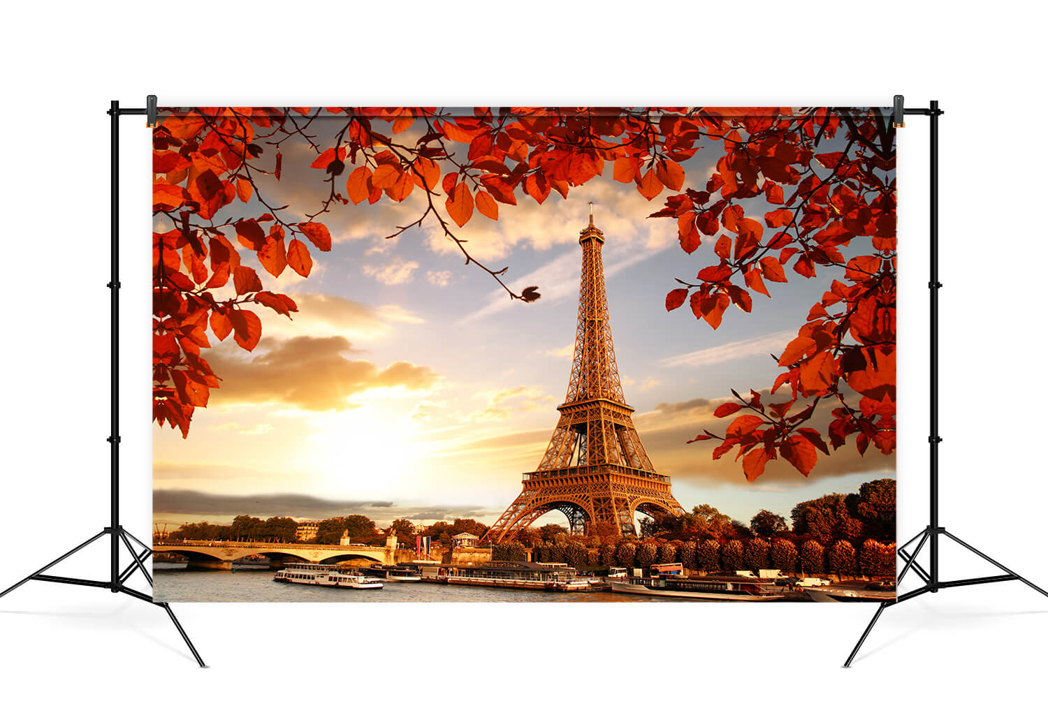 Tour Eiffel feuilles d'érable Coucher de Soleil Décor Toile de Fond M6-43