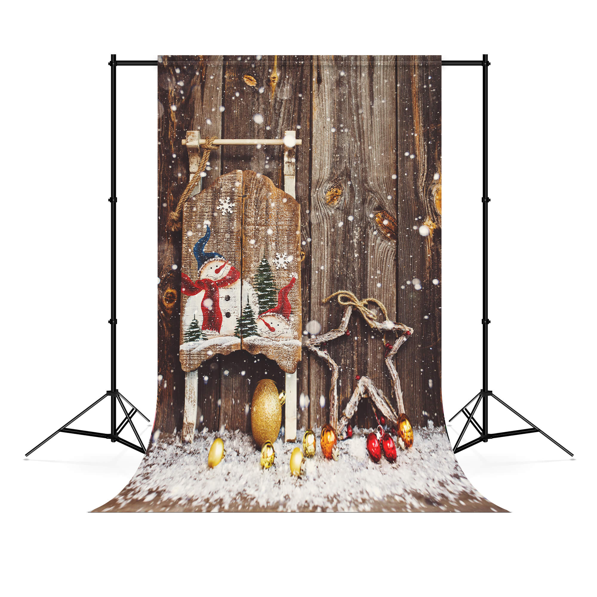 Toile de Fond en Bois de Boule de Noël de Neige D'hiver M6-77