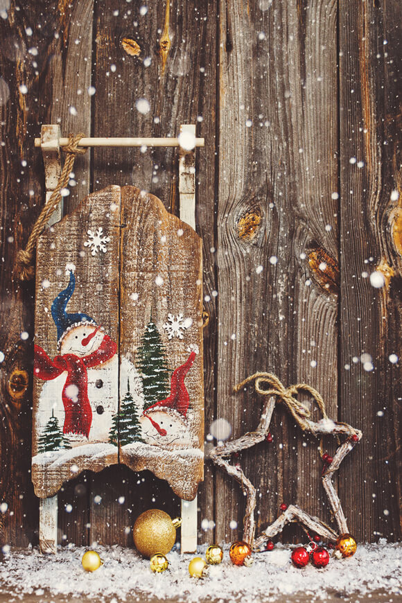 Toile de Fond en Bois de Boule de Noël de Neige D'hiver M6-77