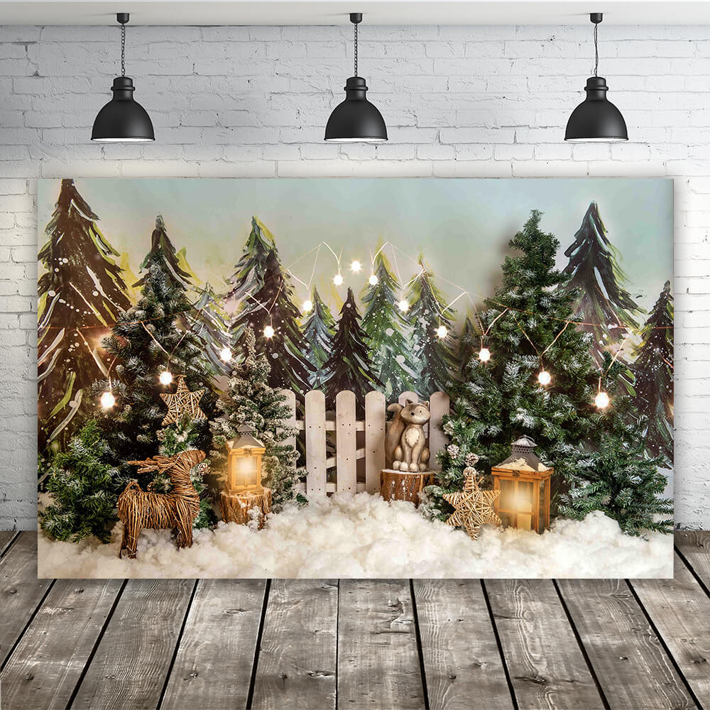 Toile de Fond  Elk de Forêt Enneigée de Photographie de Noël M6-90