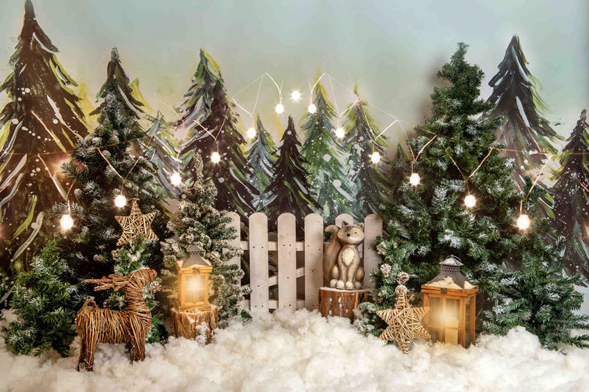 Toile de Fond  Elk de Forêt Enneigée de Photographie de Noël M6-90