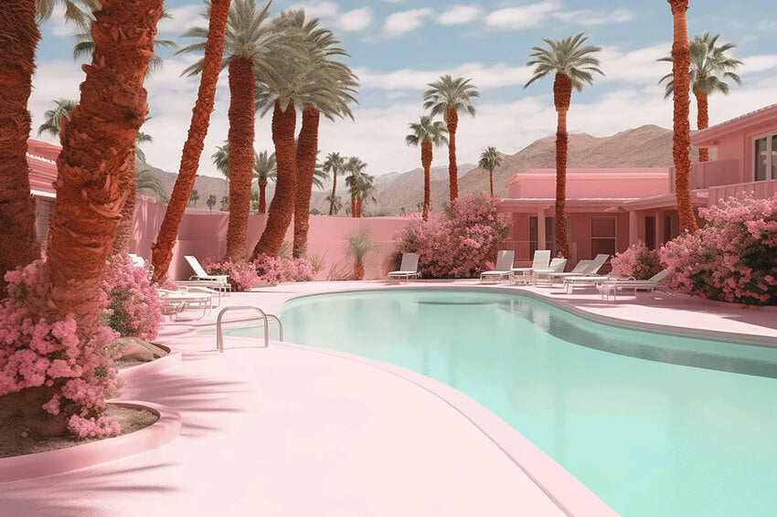 Toile de Fond Poupée de Rêve Maison de Plage Rose  pour Piscine M7-100