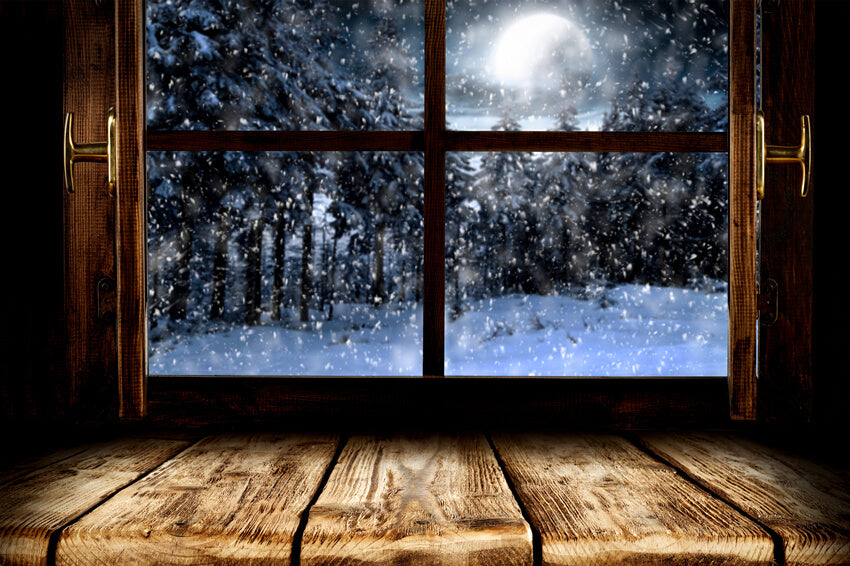 Toile de Fond de Vue de Fenêtre de Neige d'Hiver Floue M7-18