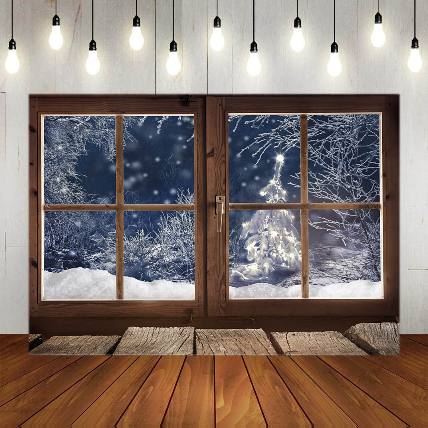 Toile de Fond de Paysage de Fenêtre de Forêt Enneigée d'Hiver M7-19