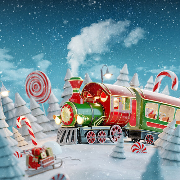 Toile de Fond de Train de Bonbons Rouge de Noël Enneigé D'hiver M7-30