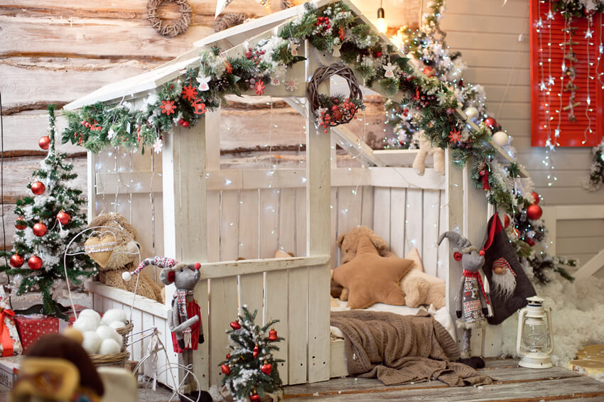 Toile de Fond de Noël Mignonne Petite Maison en Bois M7-37