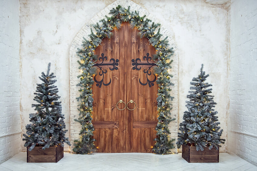 Toile de Fond de mur de Porte en Bois de Sapin de Noël M7-46