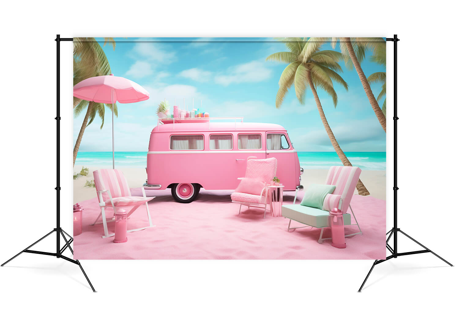 Poupée de Mode Fantaisie Rose Été Plage Toile de Fond M7-89