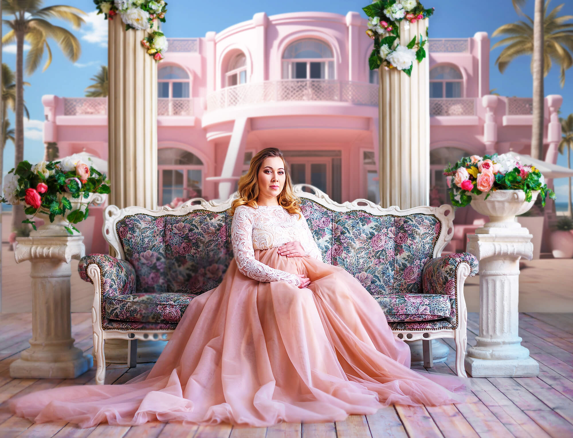 Toile de Fond de Maison de Fantaisie Rose de Poupée de Mode M7-90