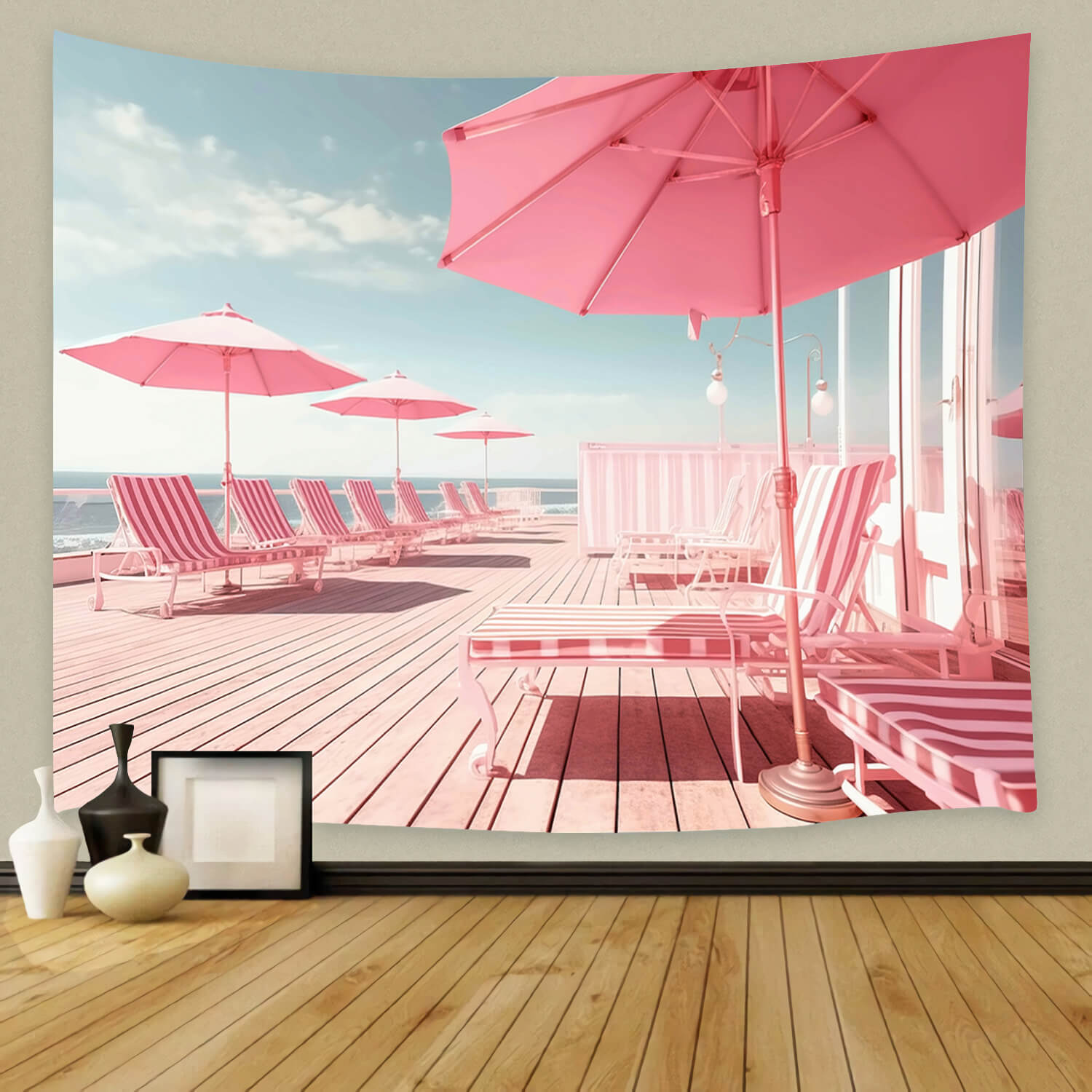 Parapluie de Plage Rose Toile de Fond pour Poupée de Mode M7-97