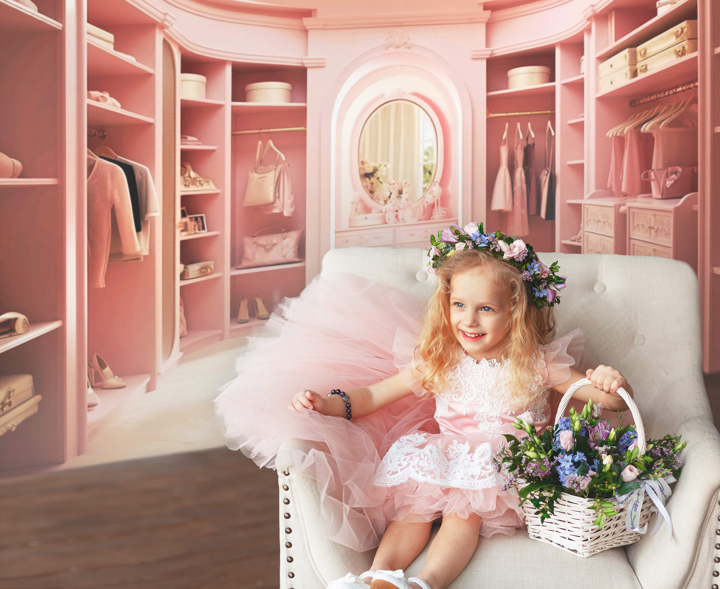 Toile de Fond pour Robe de Poupée Fantaisie Rose M7-98