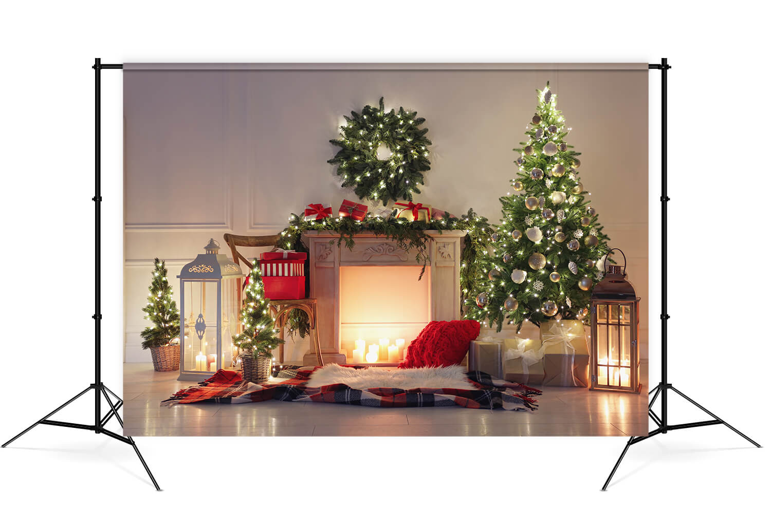 Toile de Fond Belle Cheminée Décor Sapin de Noël M8-20
