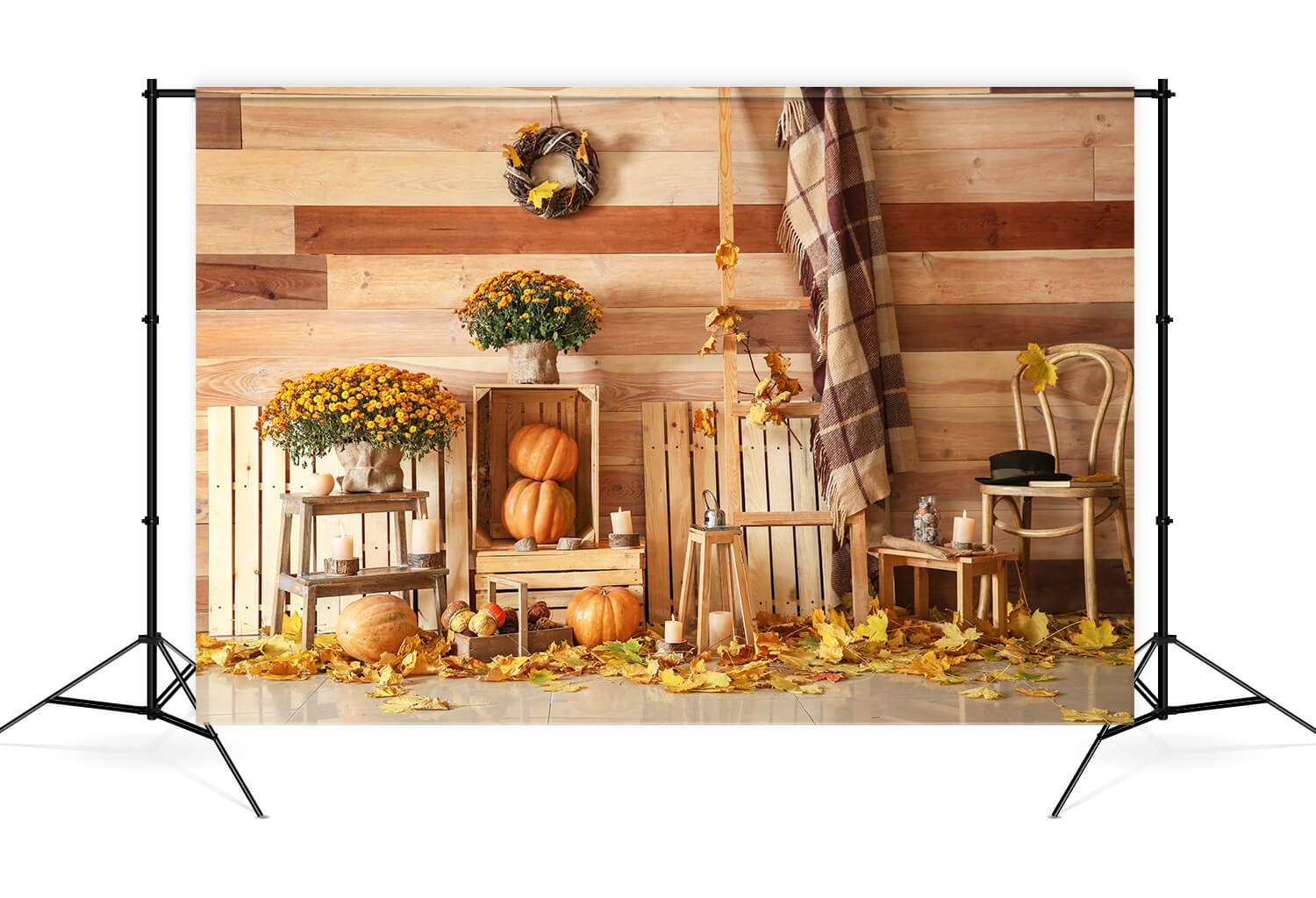 Toile de Fond Moisson d'Automne Citrouilles  pour Photo M8-32