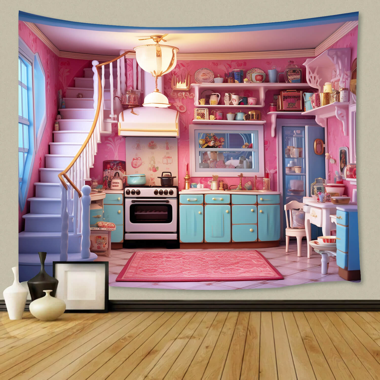 Toile de Fond pour Poupée de Cuisine Rose pour la Photo M8-36