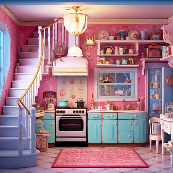Toile de Fond pour Poupée de Cuisine Rose pour la Photo M8-36